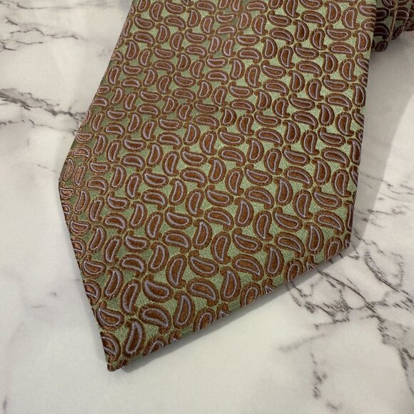 Handmade Setazone 100% Silk Tie  Brown Green Paisley Elegant Design Iridescent - Picture 11 of 14